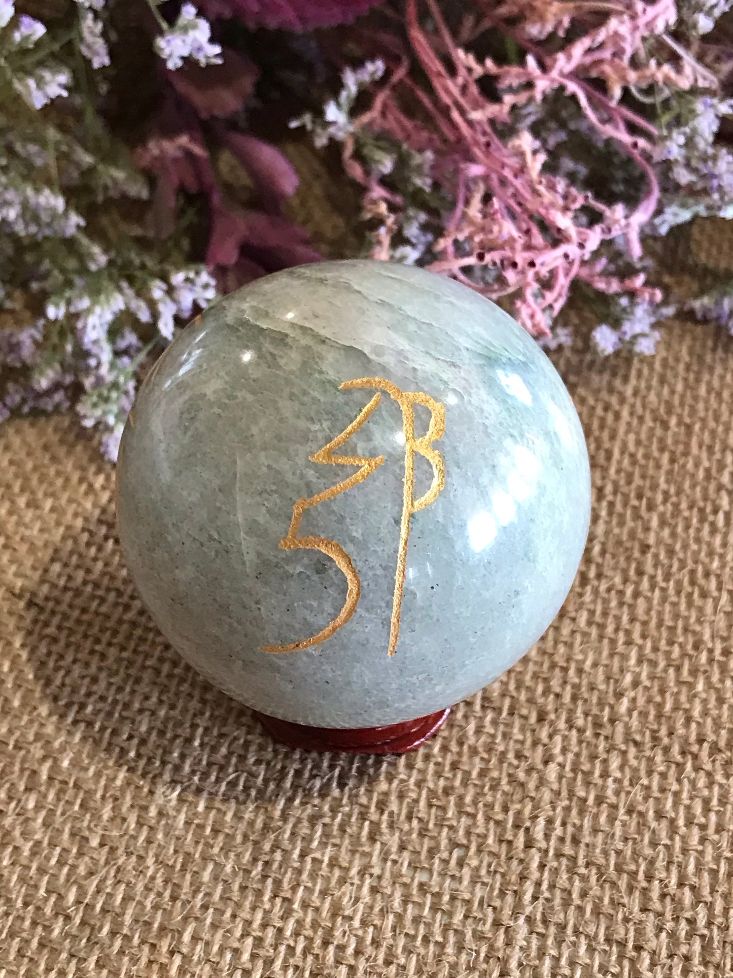 Prasiolite / Green Amethyst Reiki Sphere Includes Wooden Holder