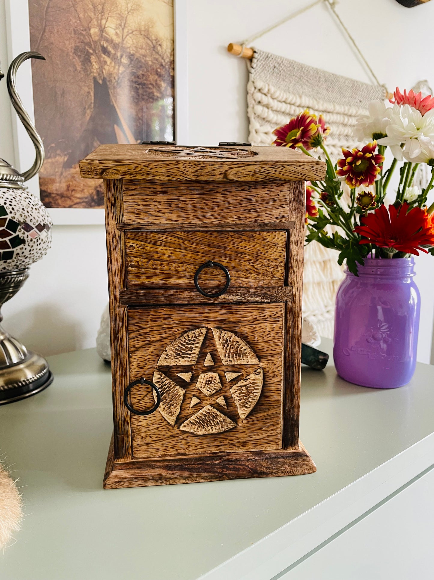 Wooden Witch Drawers Pentacle
