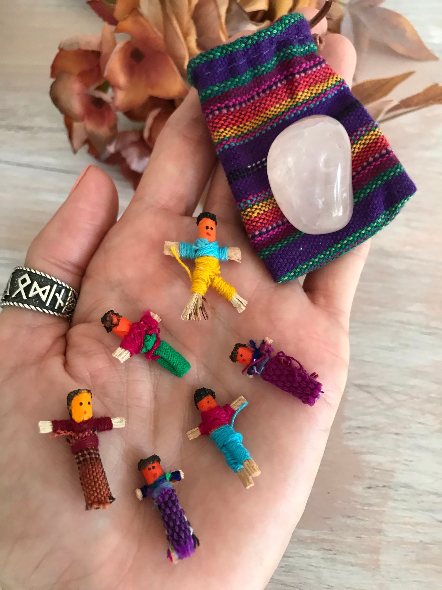 Guatemalan Worry Doll Pouch ~ ROSE QUARTZ
