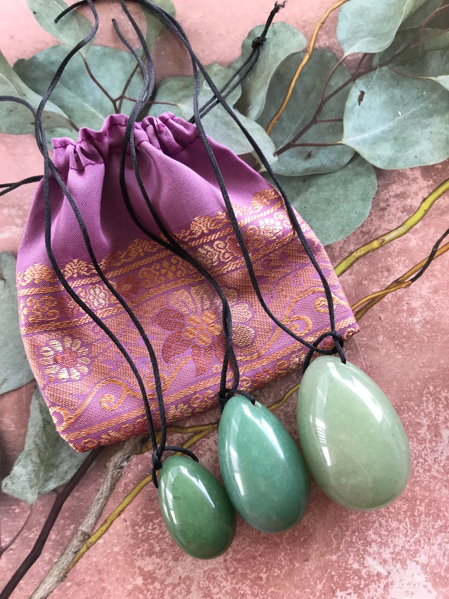 Yoni Eggs ~ Green Aventurine Set of 3 with Sari pouch