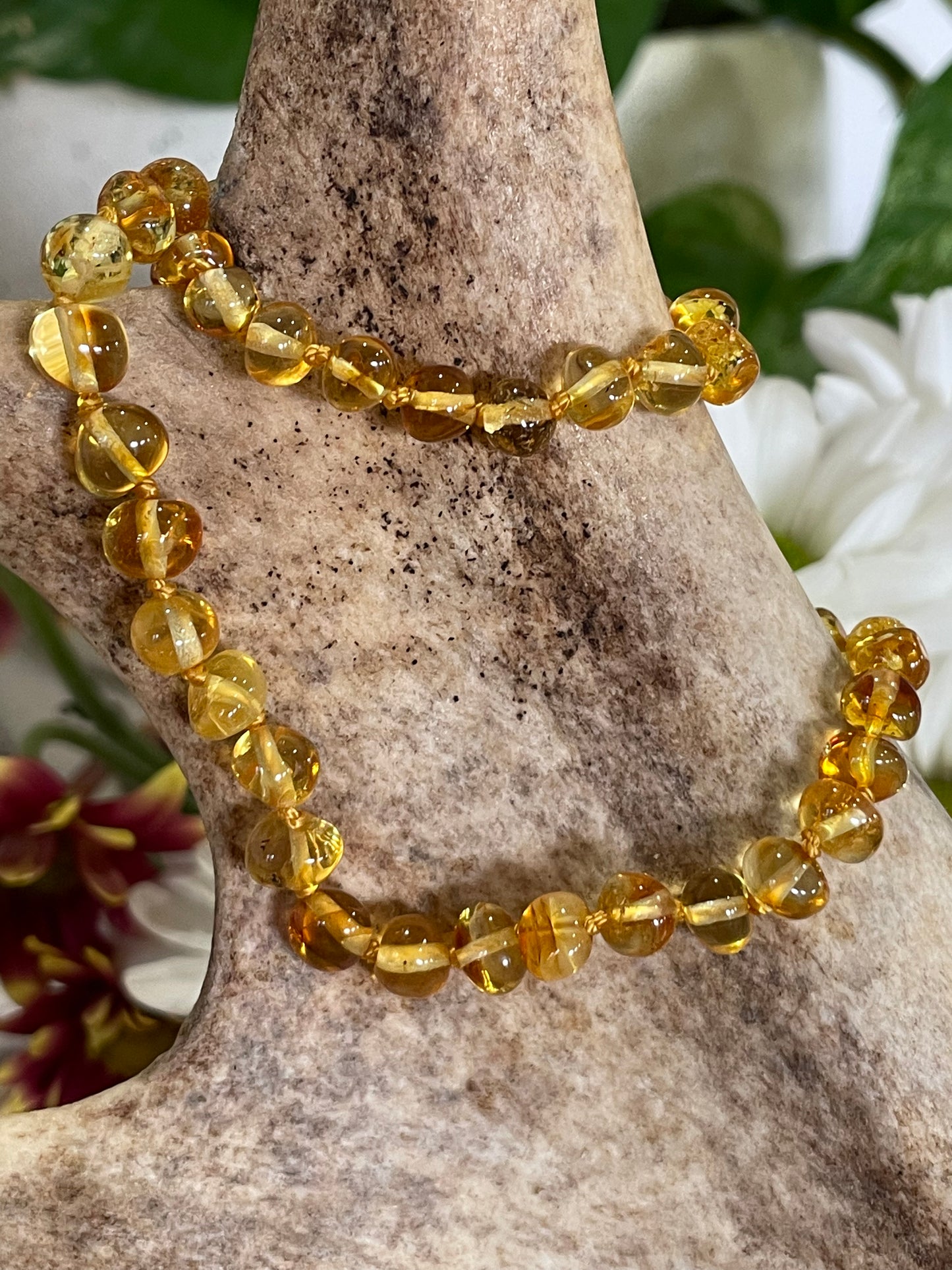 Amber Baby/Toddler Beaded Necklace ~ Golden-tone Colour