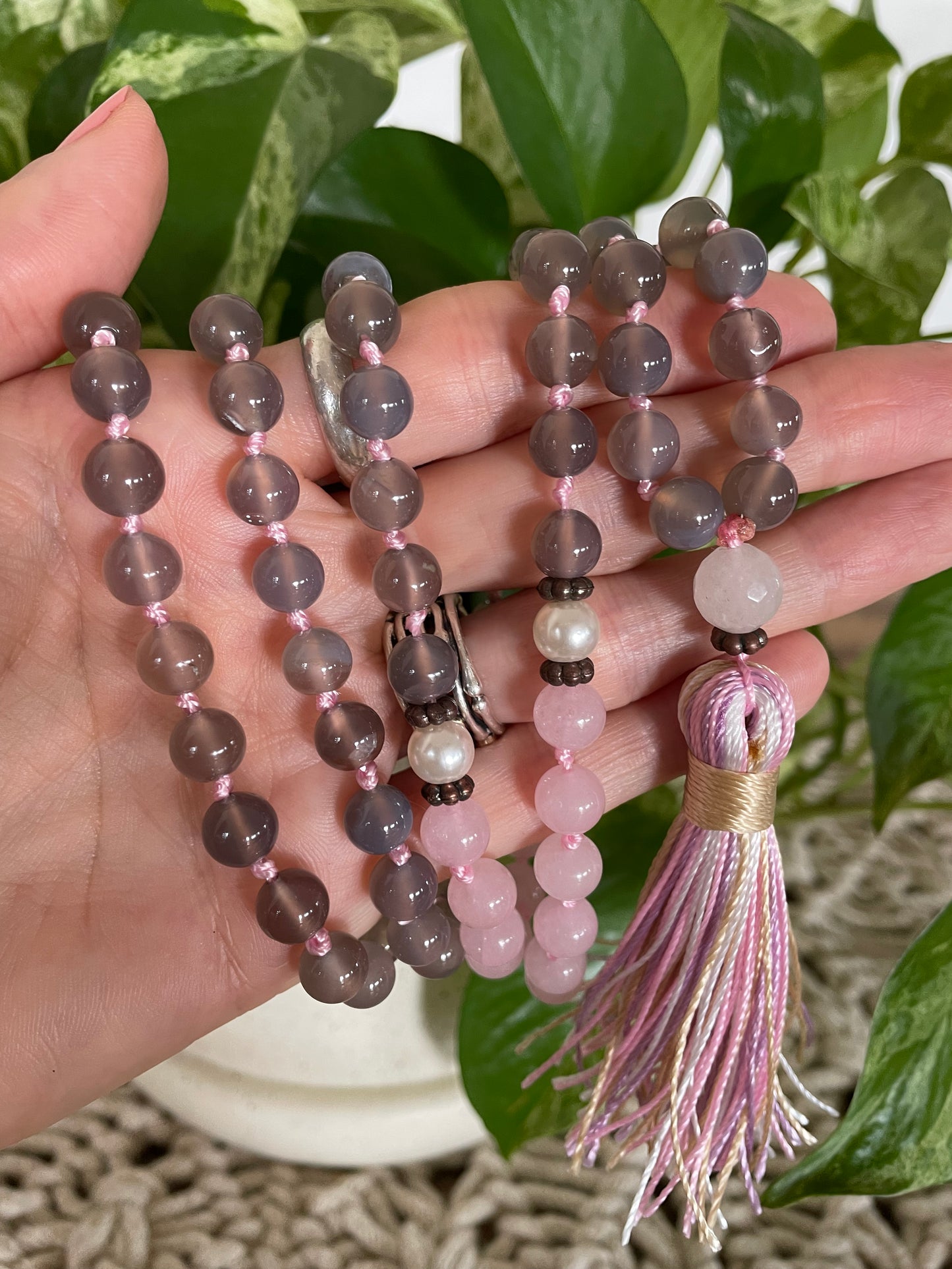 Natural Agate/ Rose Quartz ~ Mala/Prayer Beads