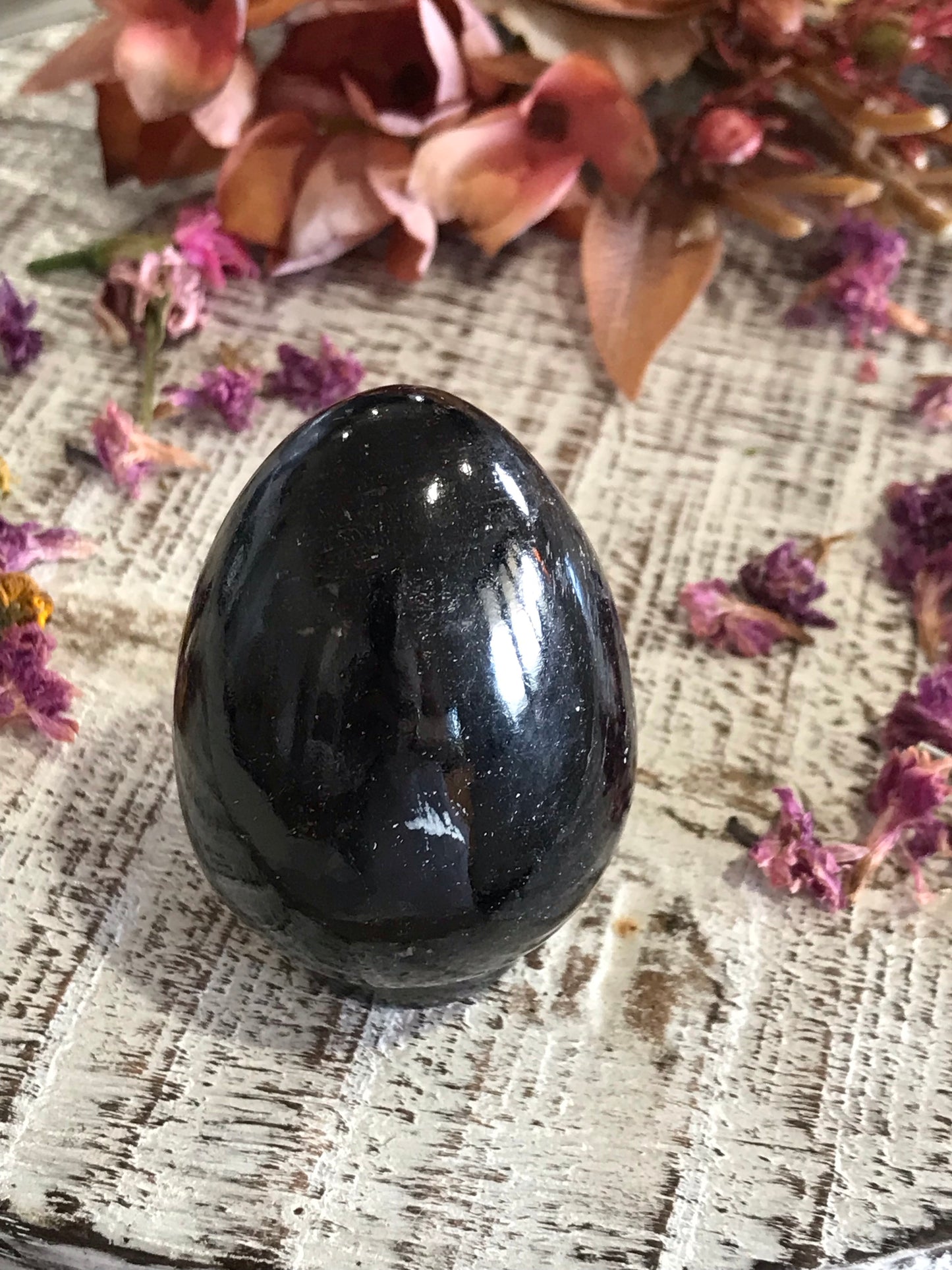 Black Tourmaline Egg Includes Hematite Ring