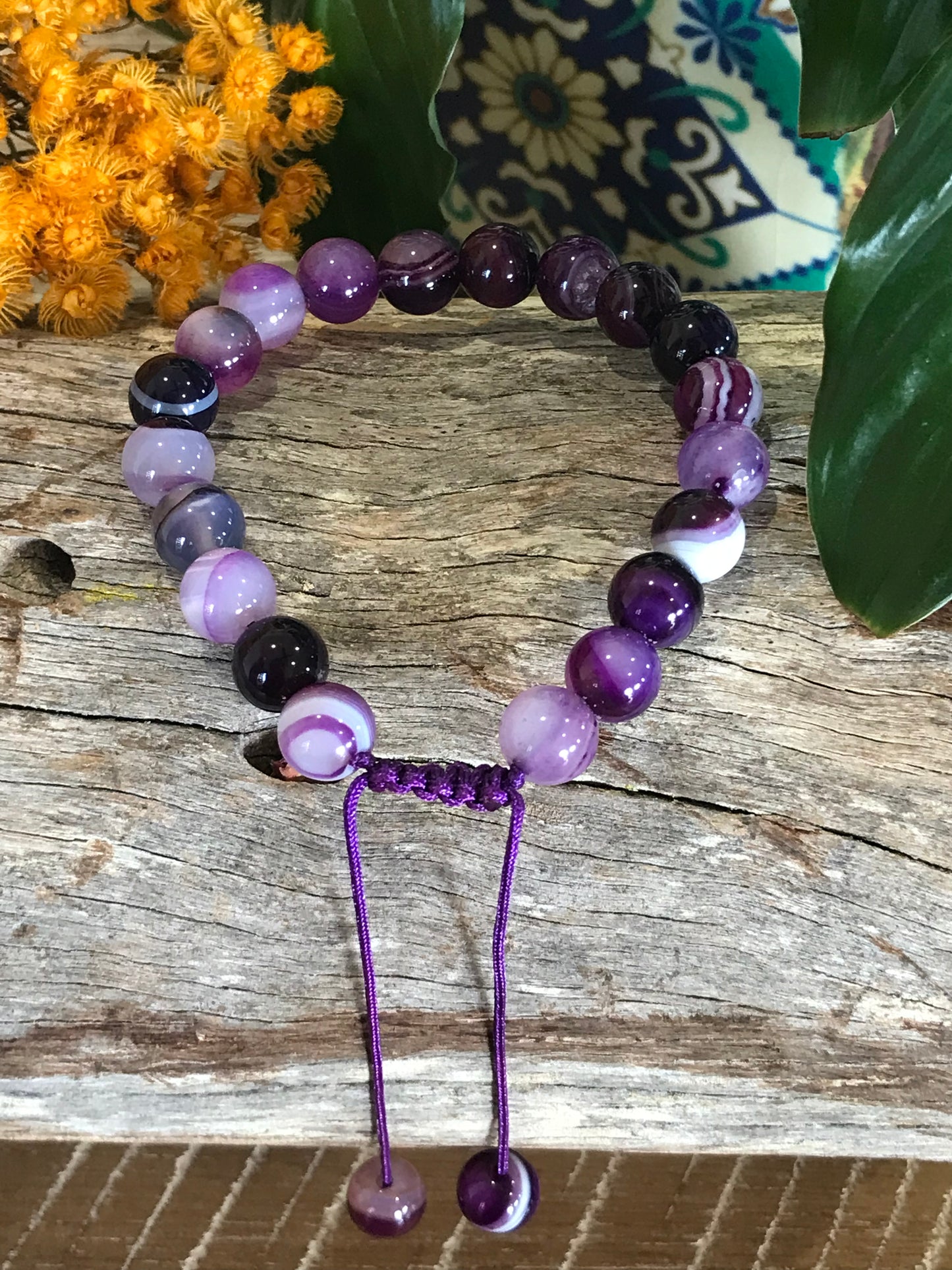 Macrame Adjustable Bracelet ~ Purple Agate