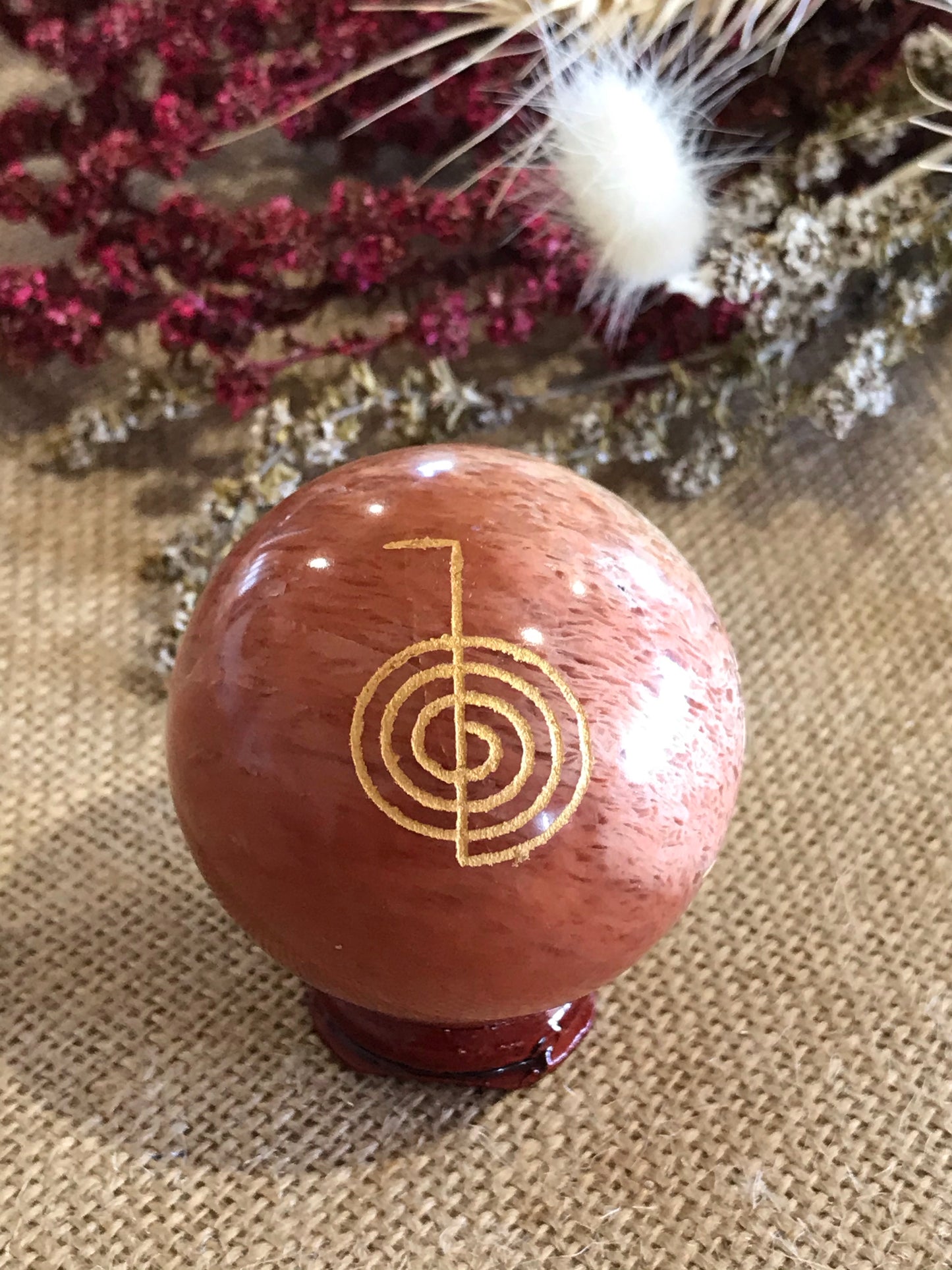 Orange Aventurine Sphere Includes Wooden Holder Reiki