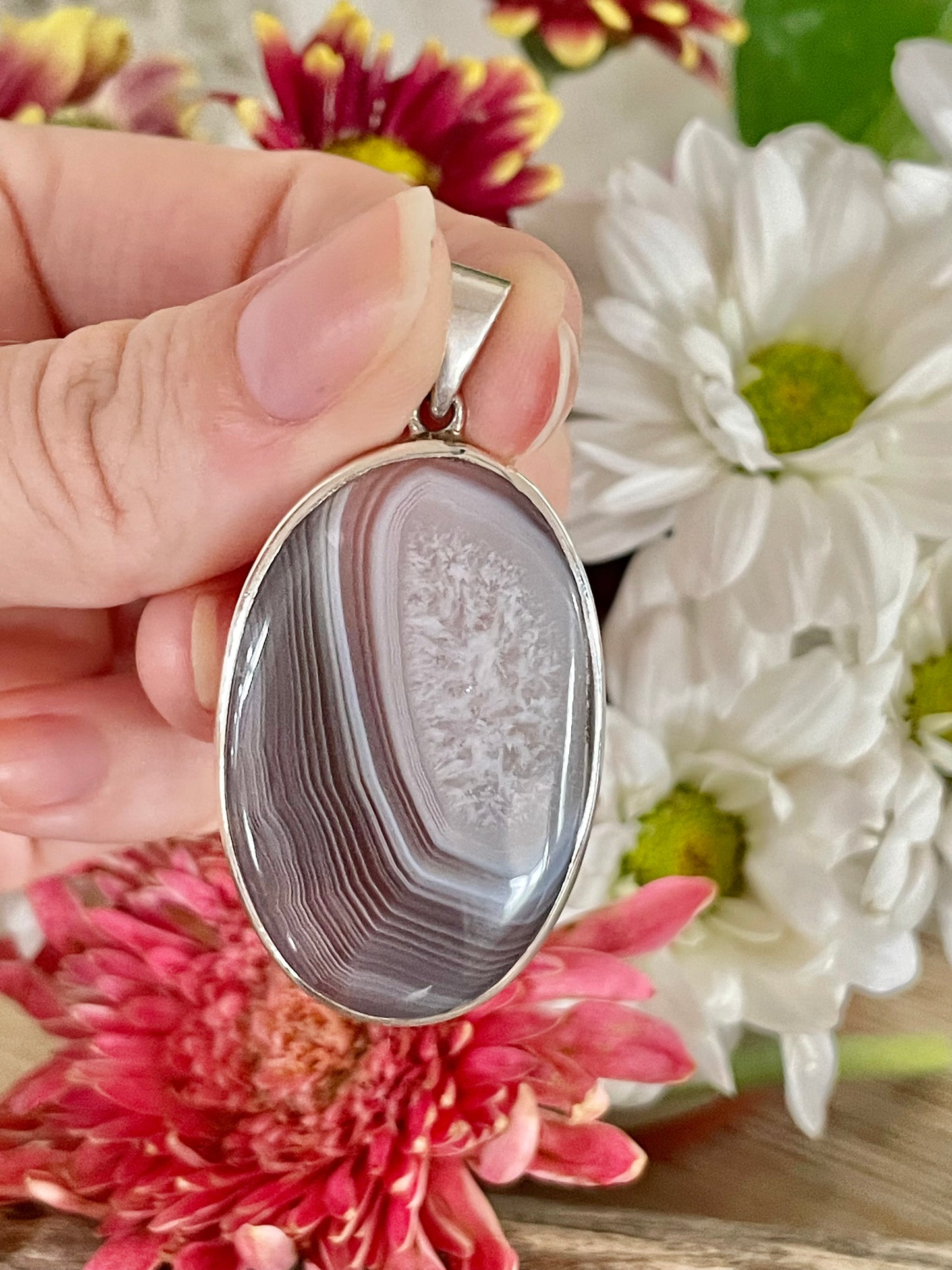 Banded Agate Silver Pendant