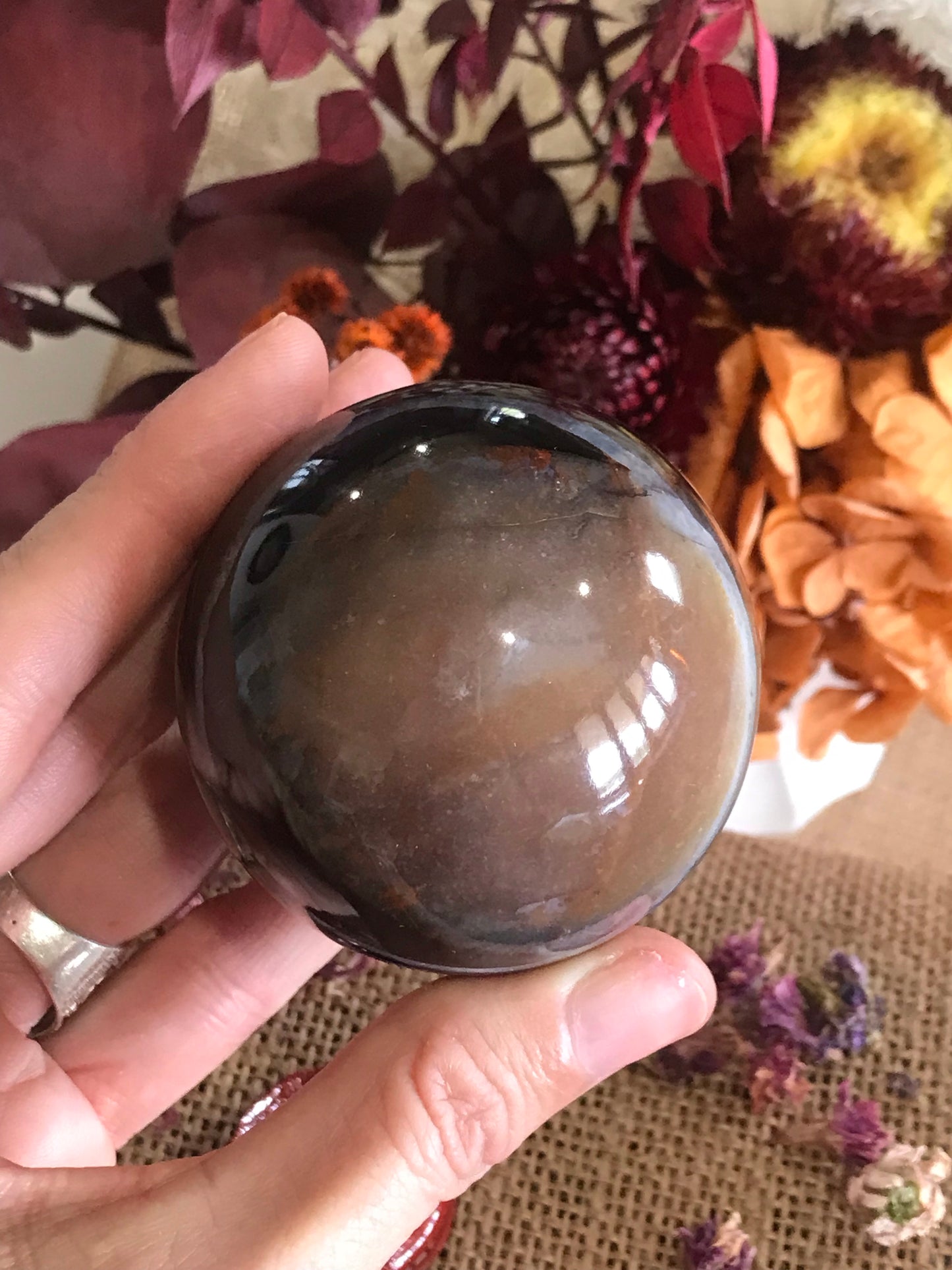 Sardonyx Sphere Includes Wooden Holder