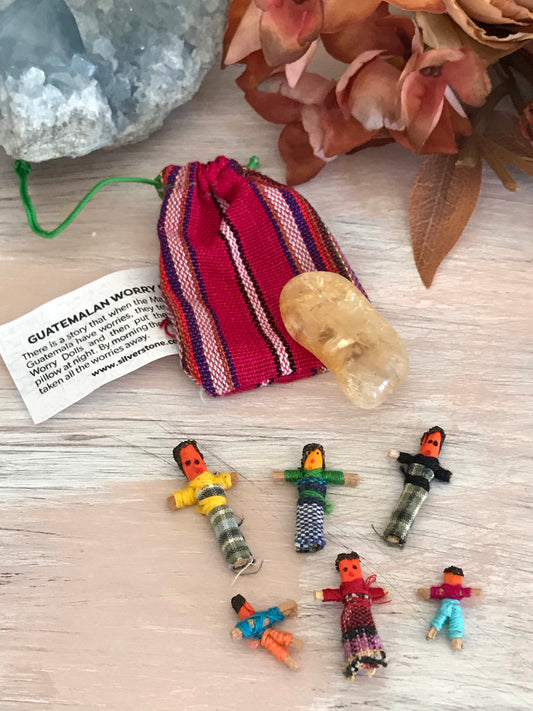 Guatemalan Worry Doll Pouch ~ CITRINE