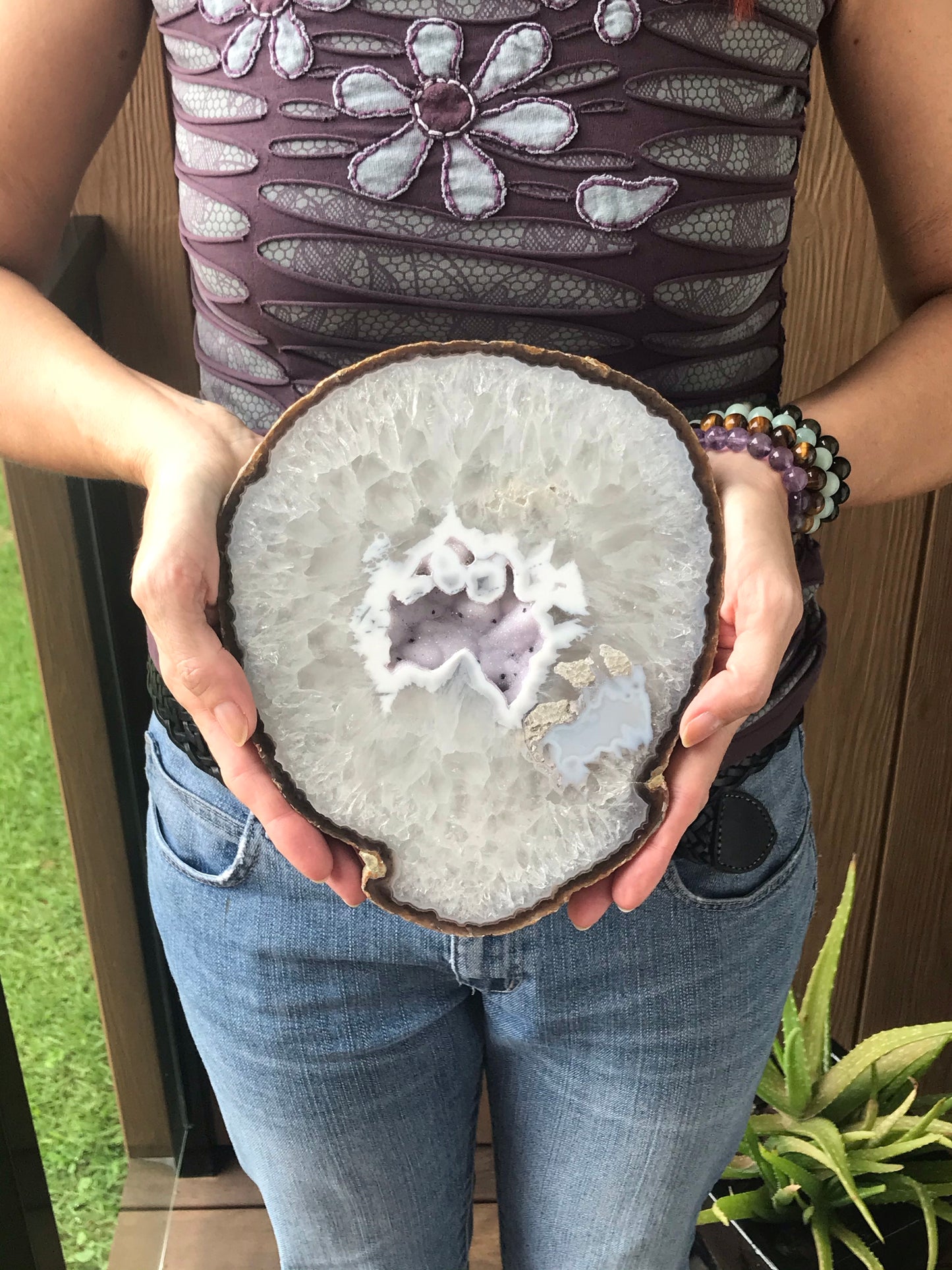 Agate Lilac Druzy slab includes stand ~ 2.2kgs