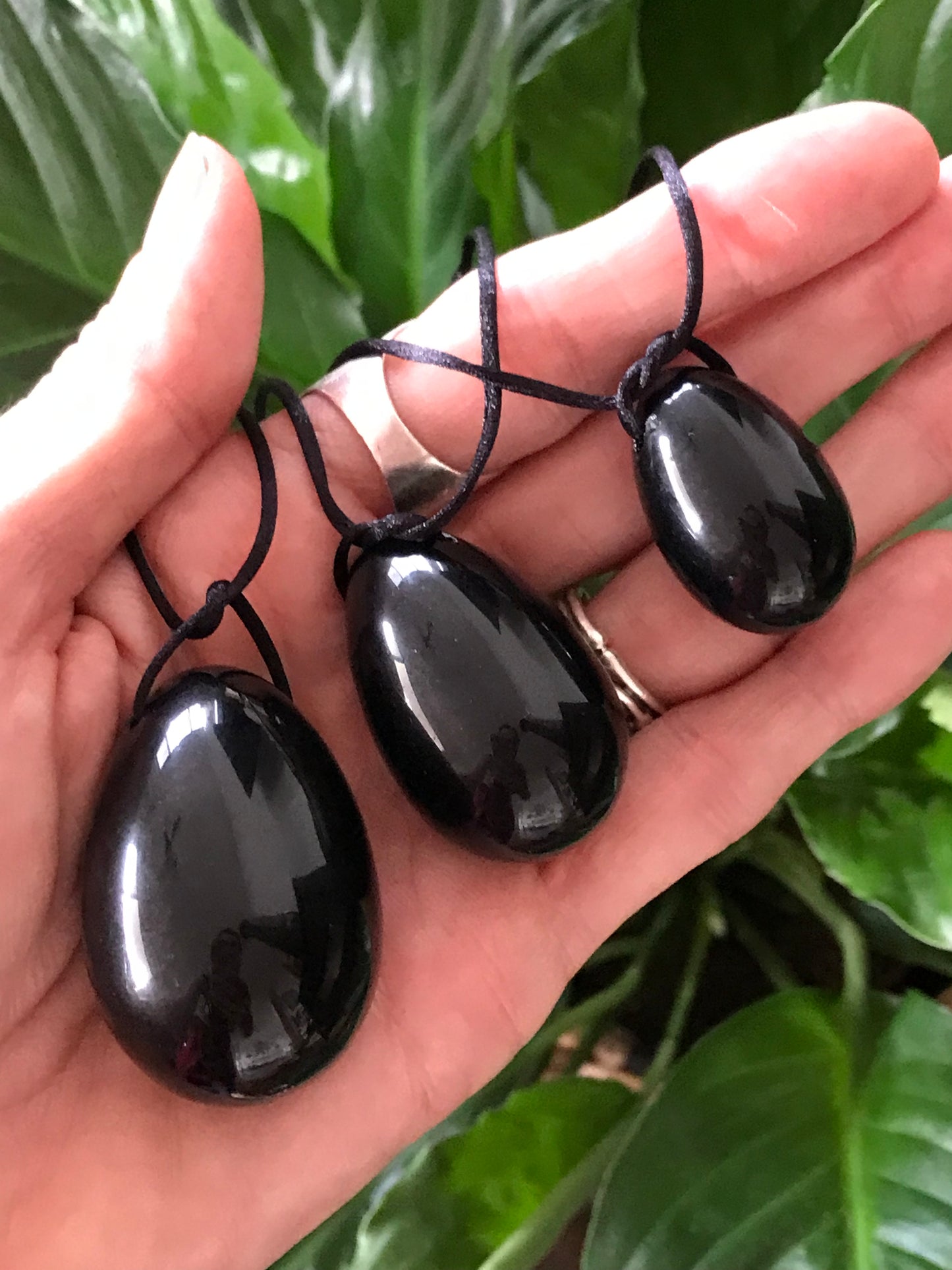 Yoni Eggs ~ Black Obsidian Set of 3 with Sari pouch