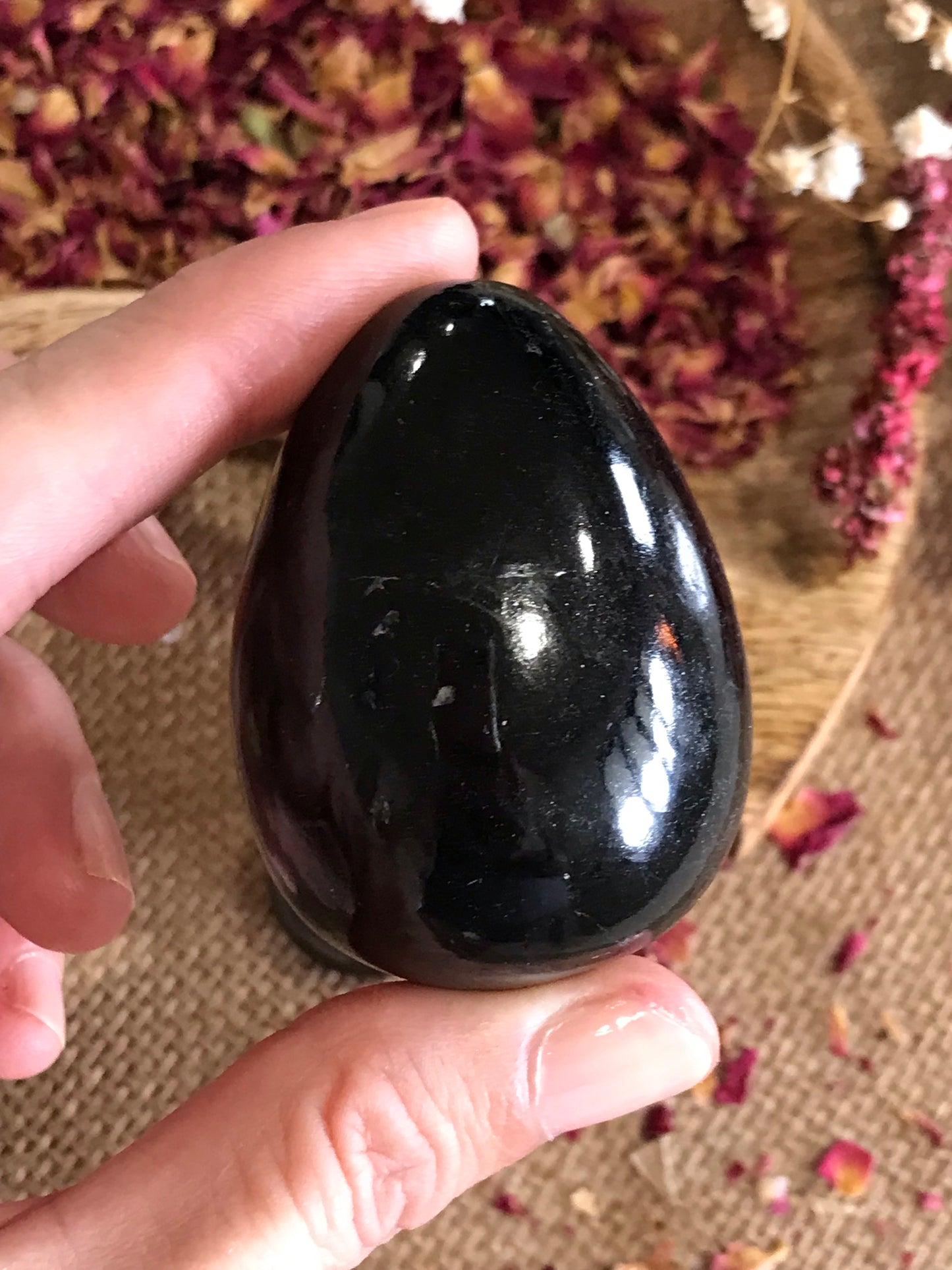 Black Tourmaline Egg Includes Hematite Ring