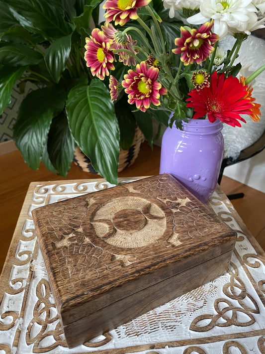 Wooden Tarot Box ~ Triple Moon