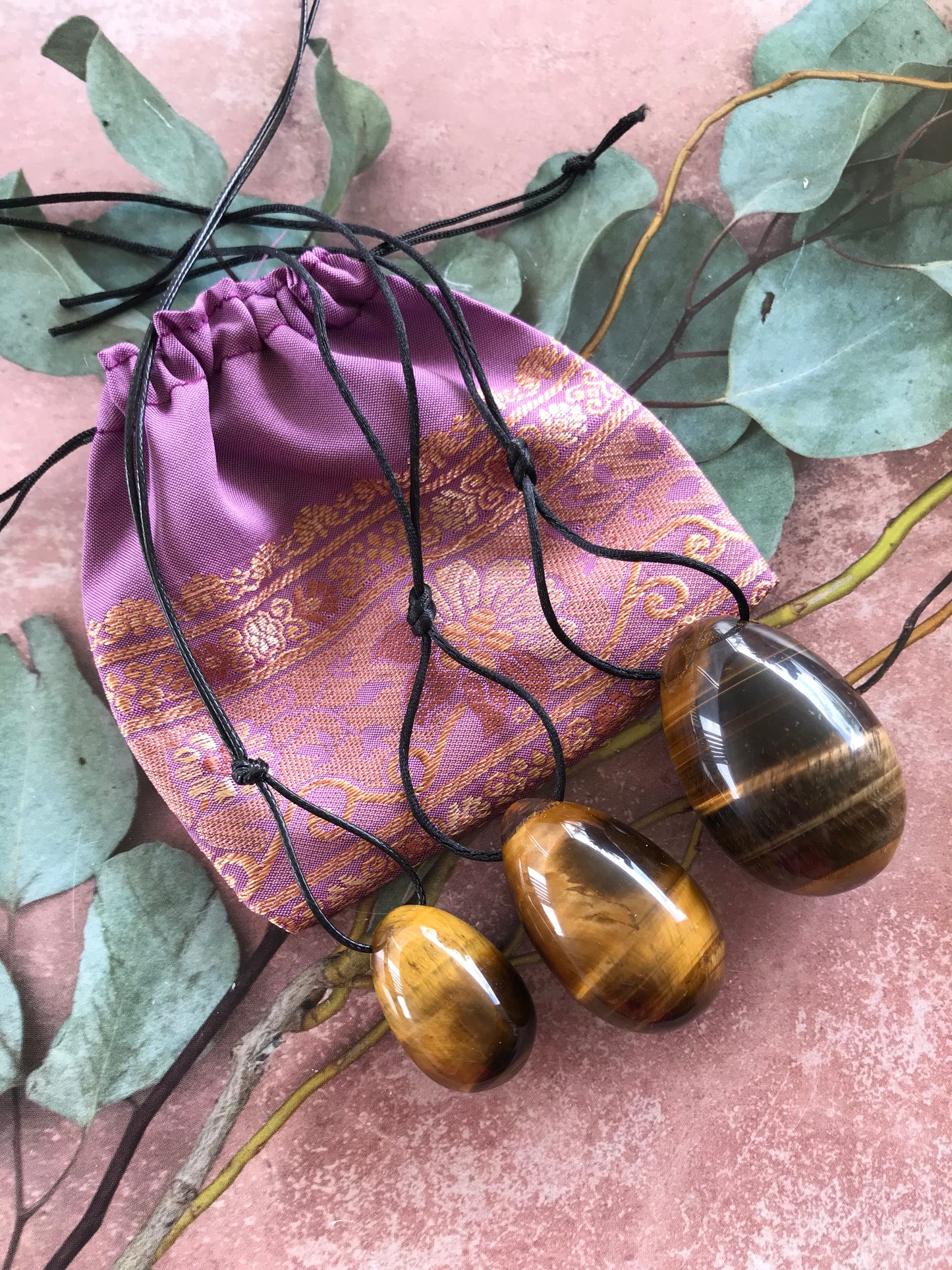 Yoni Eggs ~ Tigers Eye Set of 3 with Sari pouch